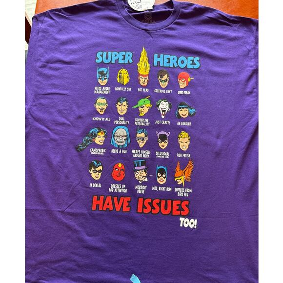 DC Comics Purple T-Shirt Super Heroes Have Issues Too Men’s 2XL - Picture 2 of 8